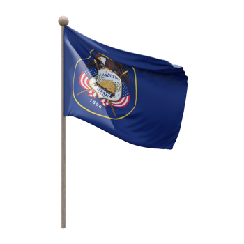 Utah 3d illustration flag on pole. Wood flagpole png