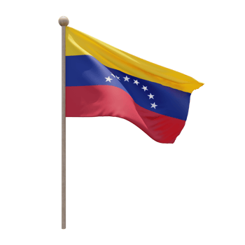 Venezuela 3d illustration flag on pole. Wood flagpole png