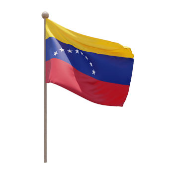 Venezuela 3d illustration flag on pole. Wood flagpole png