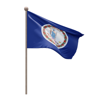 Virginia 3d illustration flag on pole. Wood flagpole png
