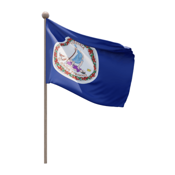 Virginia 3d illustration flag on pole. Wood flagpole png