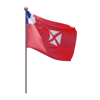 Wallis and Futuna 3d illustration flag on pole. Wood flagpole png