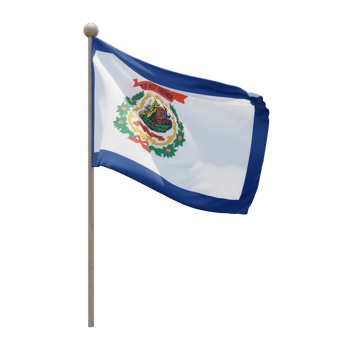 West Virginia 3d illustration flag on pole. Wood flagpole png