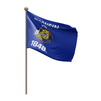 Wisconsin 3d illustration flag on pole. Wood flagpole png