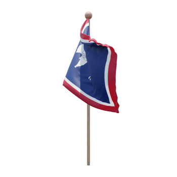 Wyoming 3d illustration flag on pole. Wood flagpole png