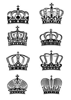 Set of vintage heraldic royal crowns vector