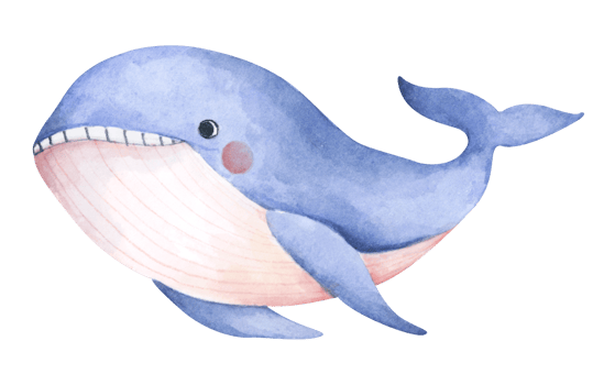 Cute blue whale. Underwater animal art. Watercolor illustration. png