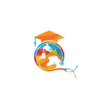 Study abroad vector logo design. Medical study in abroad logo concept.