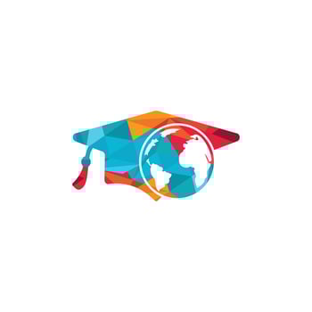 Study abroad vector logo design. Graduation cap and globe icon.