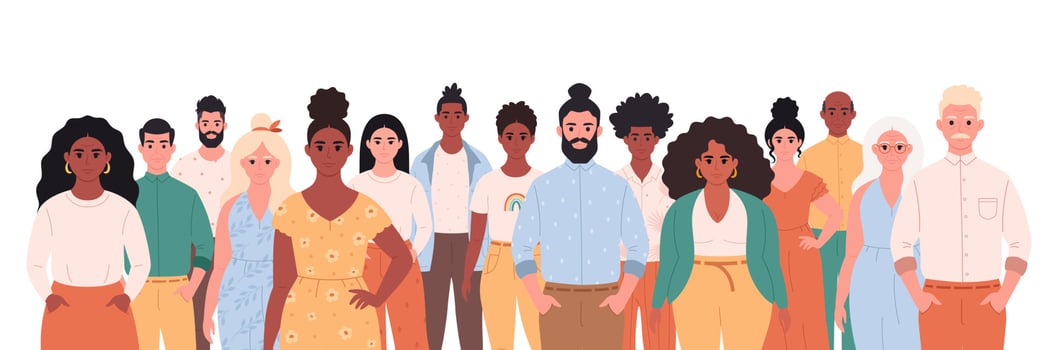 People of different age, races, appearance. Multicultural society. Social diversity of people in modern society vector