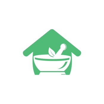 Pharmacy medical logo design. Natural mortar and pestle logotype, medicine herbal illustration symbol icon vector design.