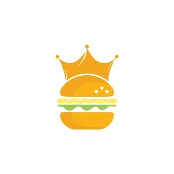 Burger king vector logo design. Burger with crown icon logo concept.