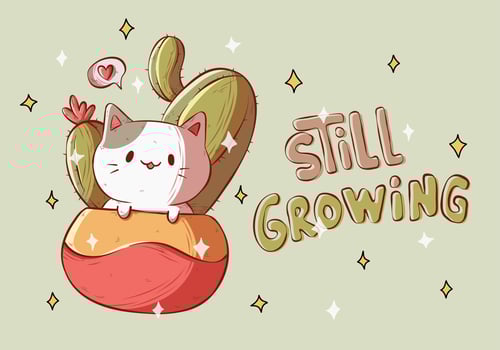 cute cat with cactus plant vector illustration