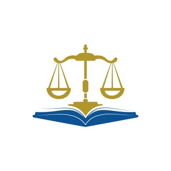 Law education logo design. Vector Libra and open book logo combination.