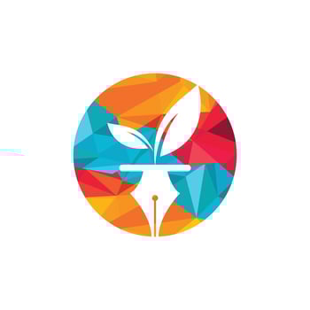Leaf and pen logo design. Education and writer community Logo. Institutional and educational vector logo design.