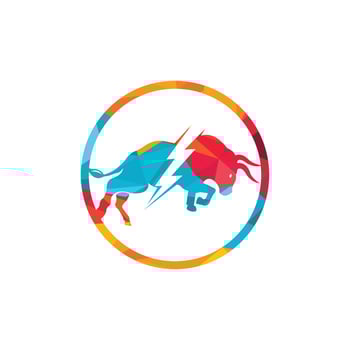 Bull with thunder logo design. Flash electric energy in bull. vector