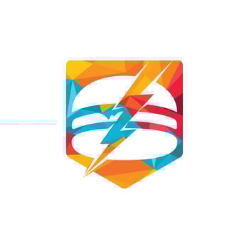 Flash burger vector logo design. Burger and thunderstorm icon logo.