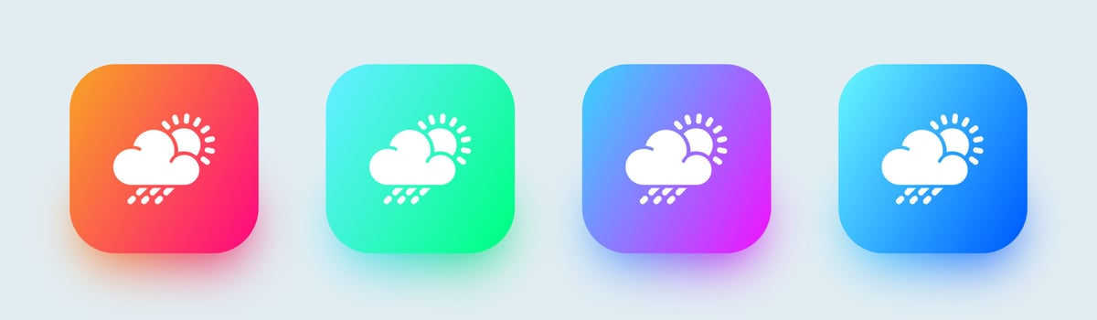 Weather solid icon in square gradient. Rainy cloud signs vector illustration.