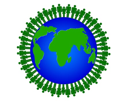 planet earth with people in a circle on a white background vector
