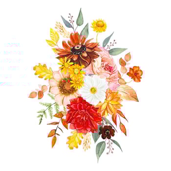 Beautiful botanical arrangement with fall flowers and leaves vector