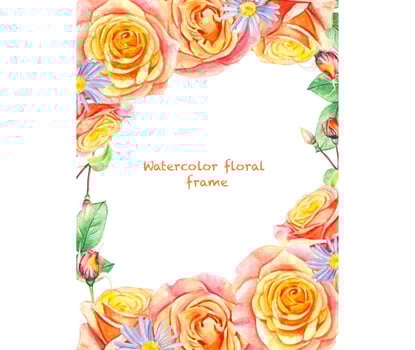Floral frame with yellow roses , hand draw watercolor vector