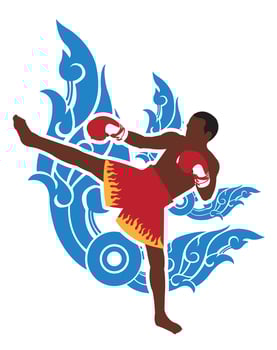 Illustration of Thai boxer action and thai art background vector