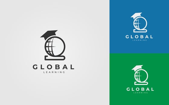 Global Learning Logo Design With Book And Hat vector