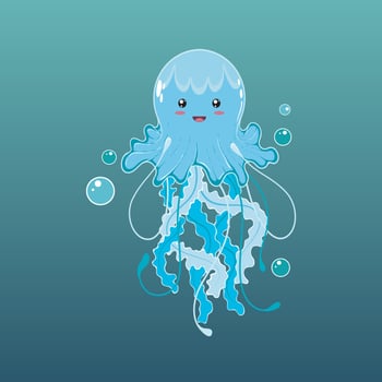 Cute Cartoon Jellyfish Isolated on green Background Happy Animals Set vector