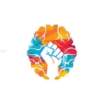 Brain fist vector logo design. Intellect power logo. Extreme intelligence concept.