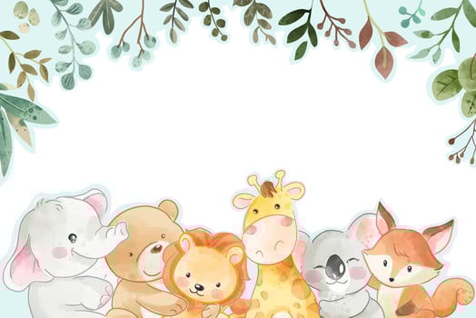 Blank space with cute wild animal friends card illustration vector