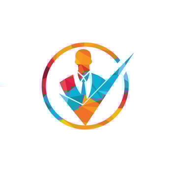 Business solution vector logo design. Businessman with check mark or tick symbol.