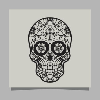 Vector Illustration of Black and White Tattoo Skull on paper