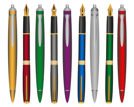 pen and ink pens of different colors on a white background vector
