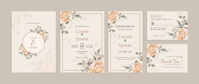 Elegant Floral Hand Drawn Wedding Invitation Card Template vector