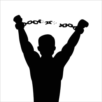 man broke chain silhouette. freedom sign and symbol. vector