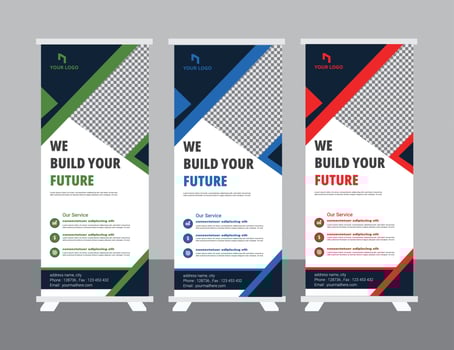 Roll up banner design template, modern x-banner vector