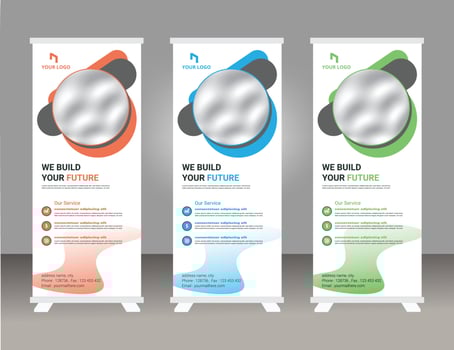 Roll up banner design template, modern x-banner vector