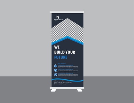 Roll up banner design template, modern x-banner vector