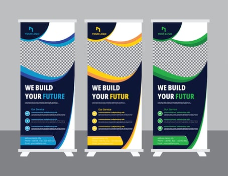 Roll up banner design template, modern x-banner vector