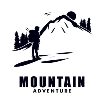 Adventure man mountain logo design vector