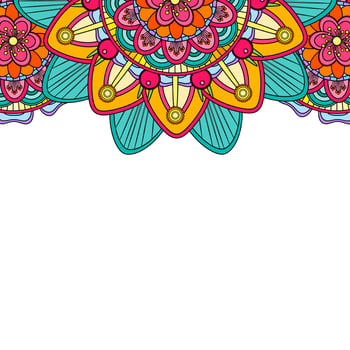 Coloring mandala border isolated on a white background, oriental ethnic boho element,  vintage arabic floral design, decorative indian doodle vector illustration.