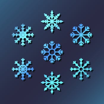 set of gradient blue snowflakes vector illustration