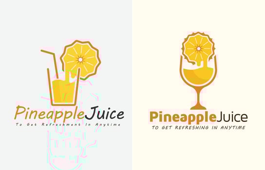 Fruit Juice Logo Design Set Vector, Pineapple Drinking Juice With Glass vector