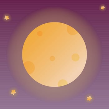 Full Moon Cartoon Vector Illustration. Moon 3d Icon With Glow And Stars