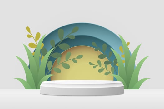 Gray 3d podium with floral background design. Vector illustration. Eps10