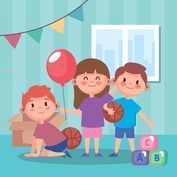 three kids in playroom vector