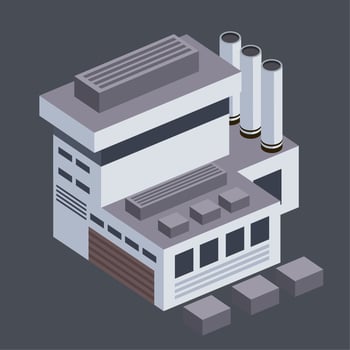 isometric industrial building and chimney vector