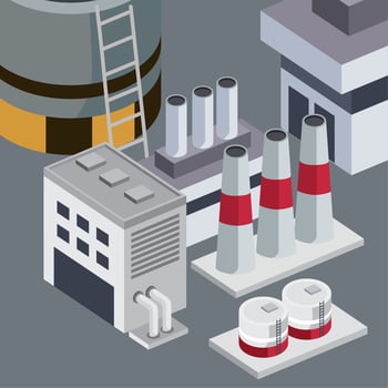 isometric factory chimneys and tank vector