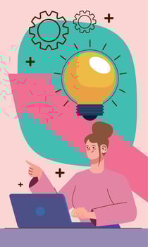 business woman with laptop and bulb vector
