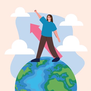 business woman walking the world vector